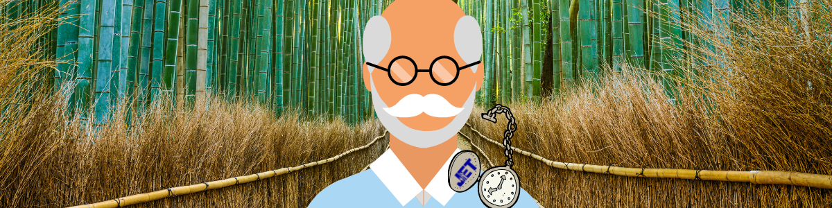 Old man with a clock in a bamboo forest in kyoto